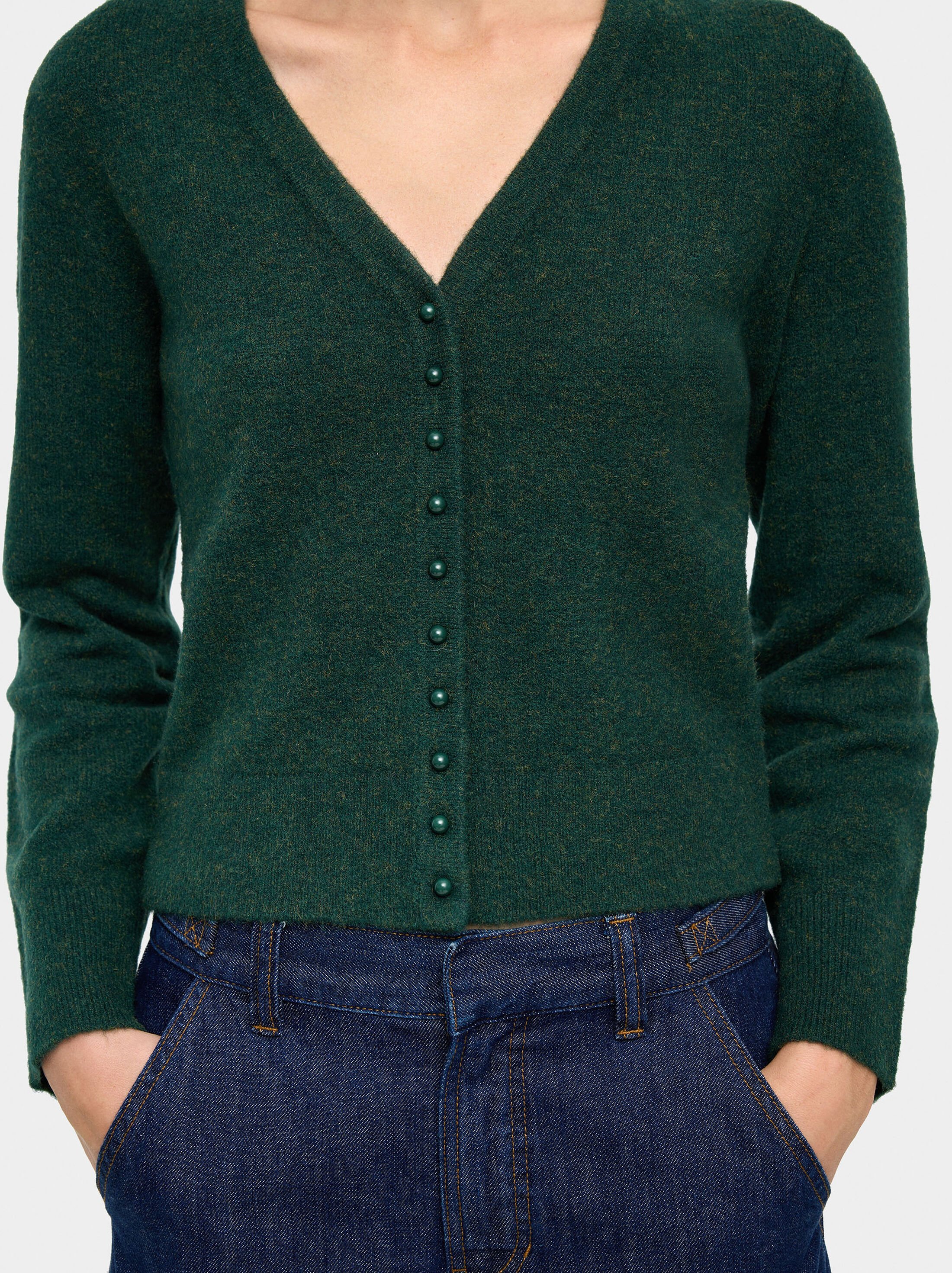 V-neck knit cardigan image number 3.0