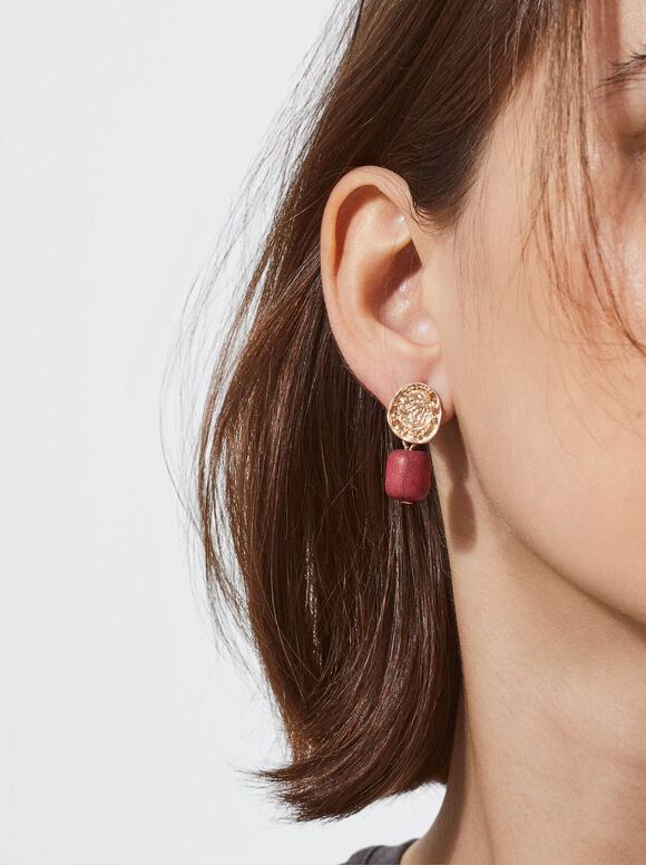 Gold-Toned Earrings With Stones, Red, hi-res