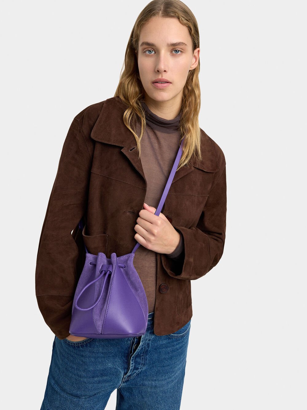 Bucket bag with leather S