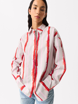 Cotton Printed Shirt, Multicolor, hi-res