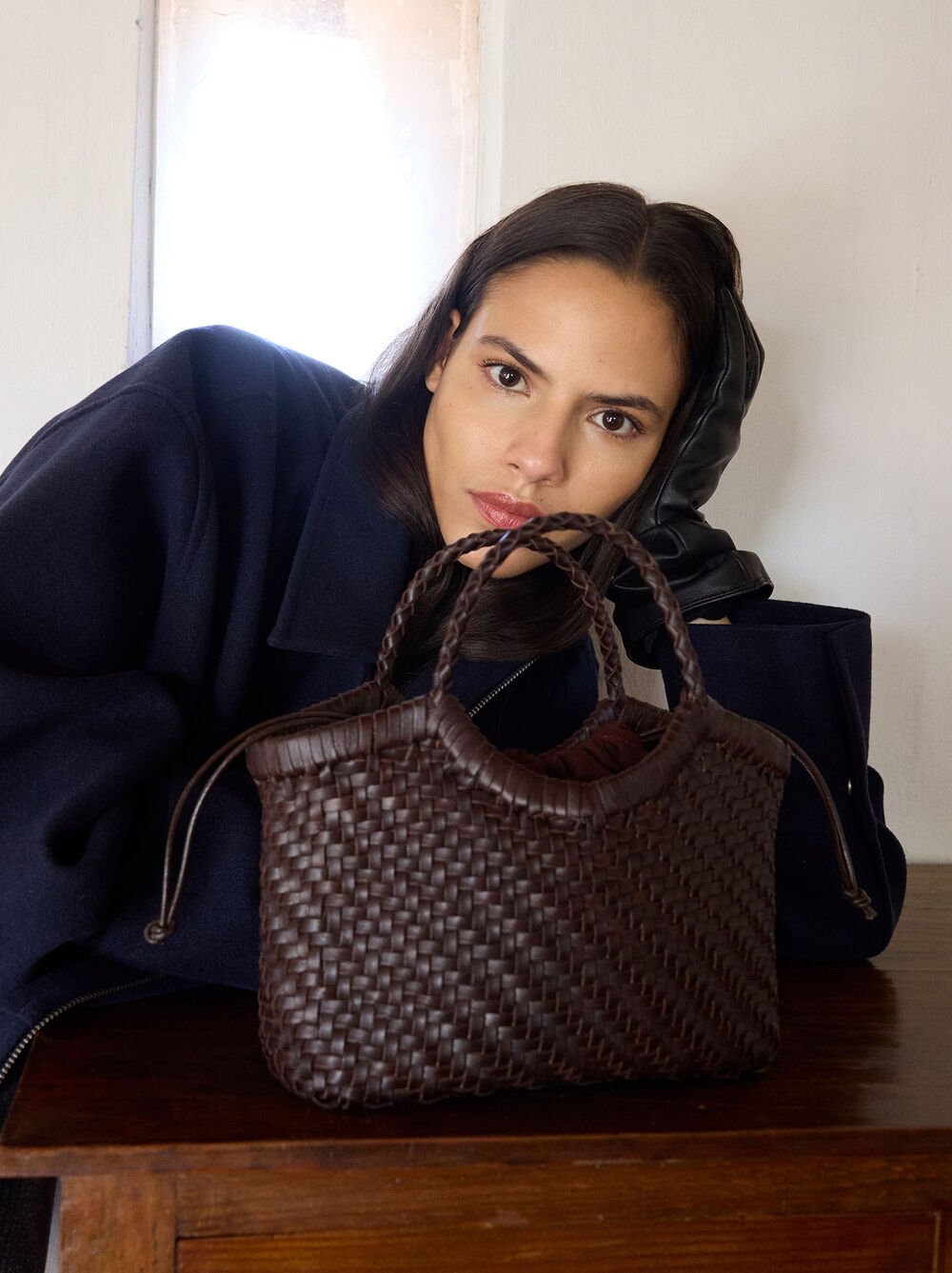 Tote bag with braided leather