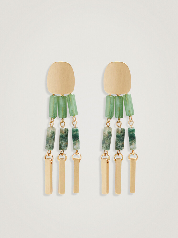 Earrings With Semiprecious Stone, Green, hi-res
