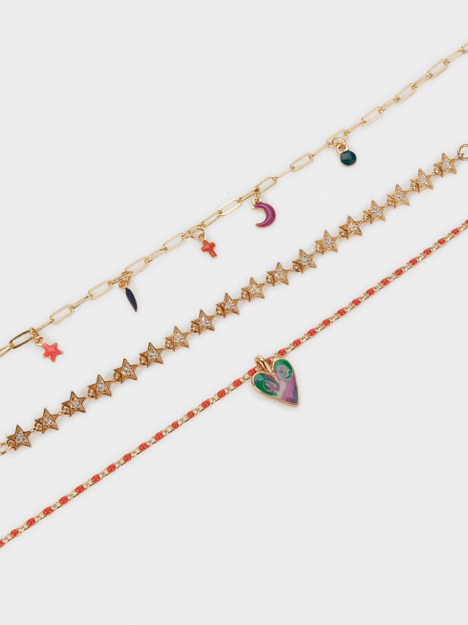 Set Of Necklaces With Charms, Multicolor, hi-res