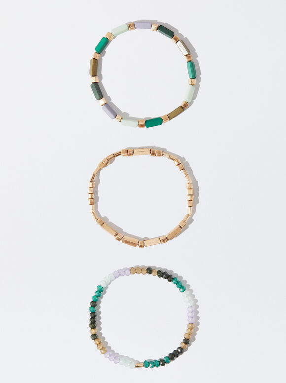 Set Of Elastic Bracelets With Crystals, Multicolor, hi-res