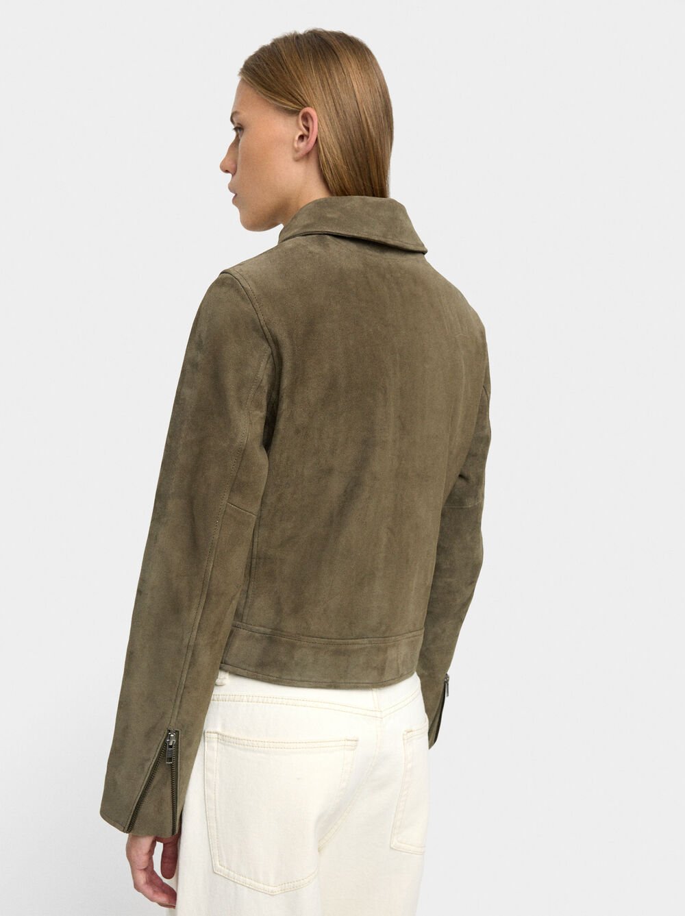 Leather jacket with zipper