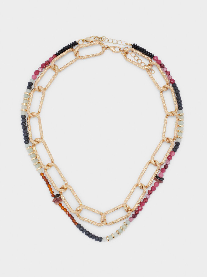 Set Of Contrasting Necklaces With Beads, Multicolor, hi-res