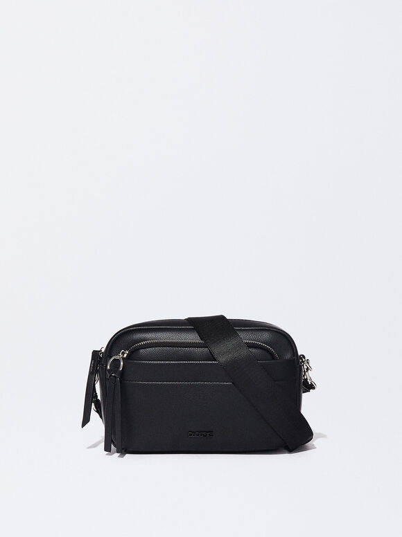 Crossbody Bag With Fabric Strap, Black, hi-res