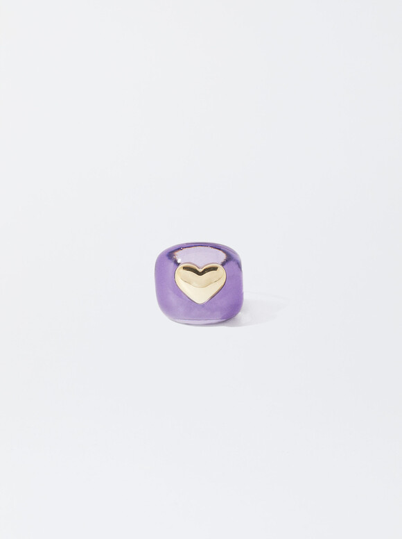 Heart Resin Ring, Purple, hi-res
