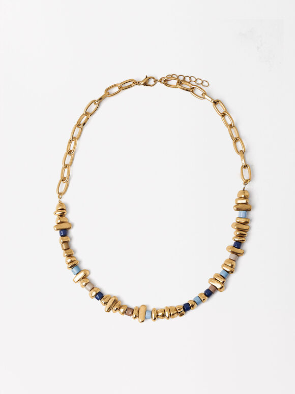 Gold Necklace With Colored Detail, Multicolor, hi-res