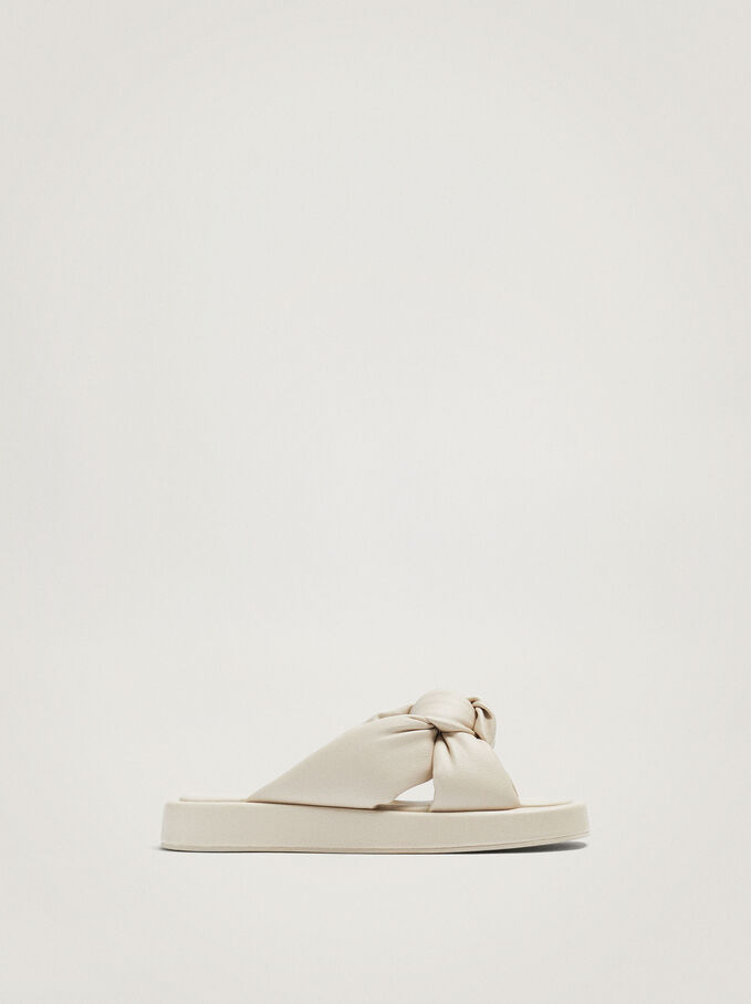 Flat Sandals With Knot, White, hi-res