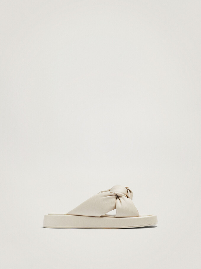 Flat Sandals With Knot, White, hi-res