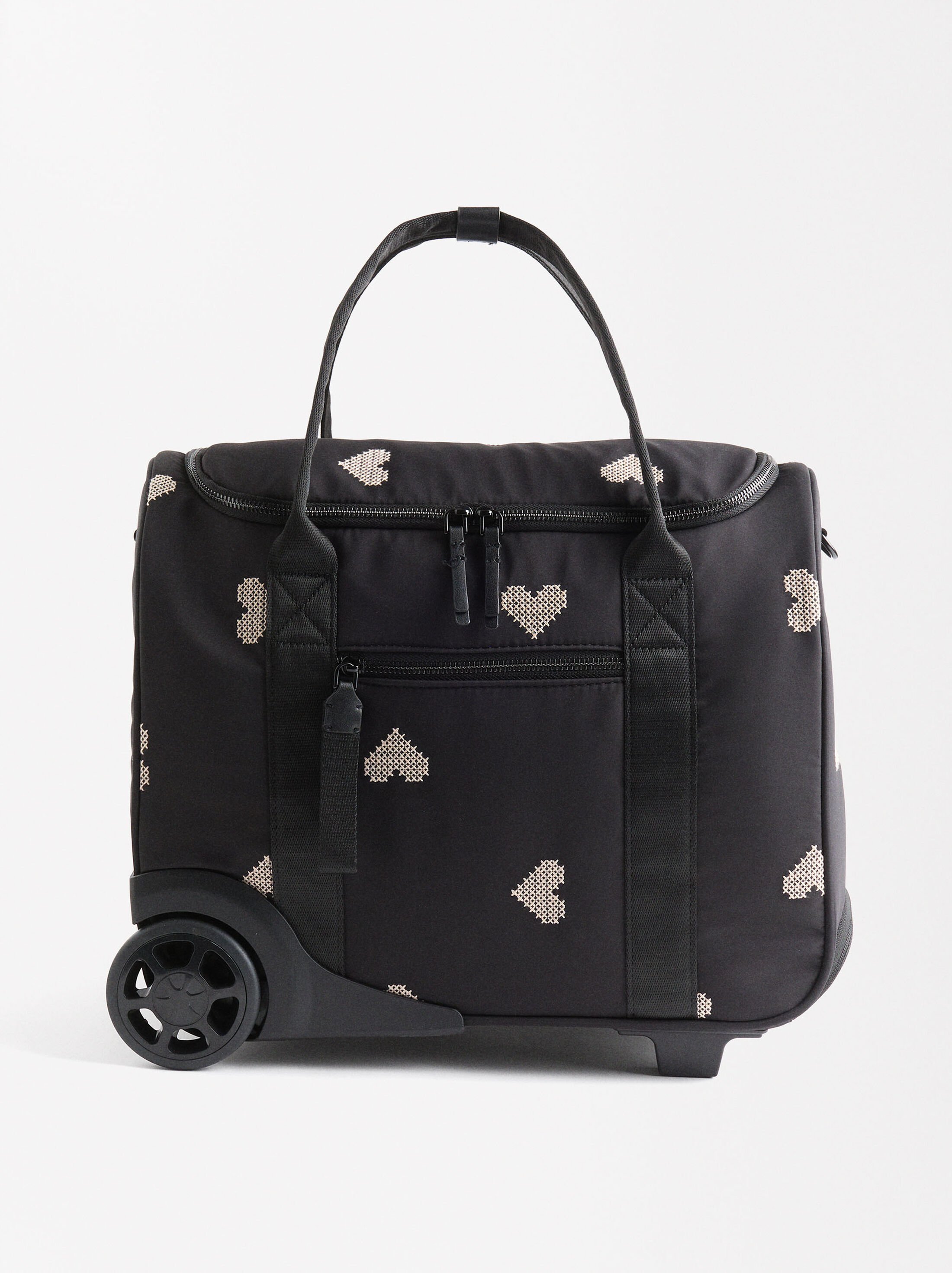 Nylon weekend bag with hearts embroidery image number 0.0