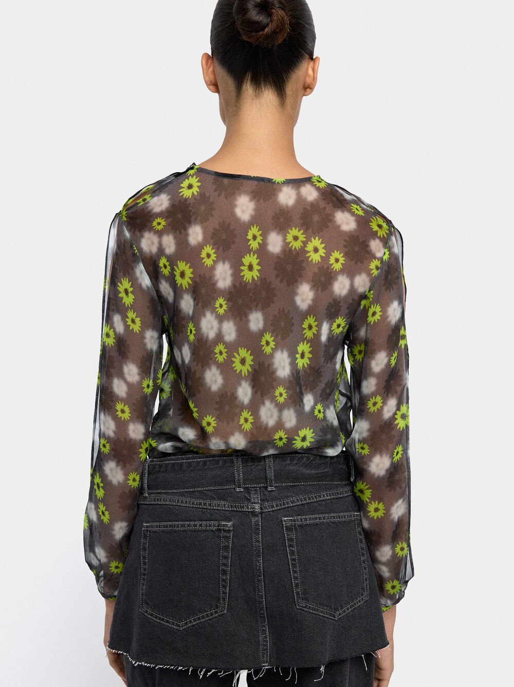 Semi-sheer floral print blouse