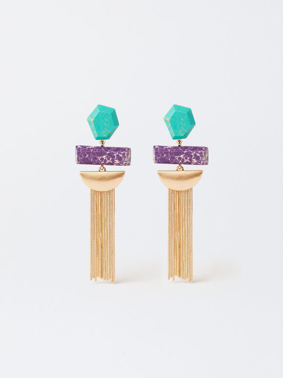 Gold-Toned Earrings With Stones, Multicolor, hi-res