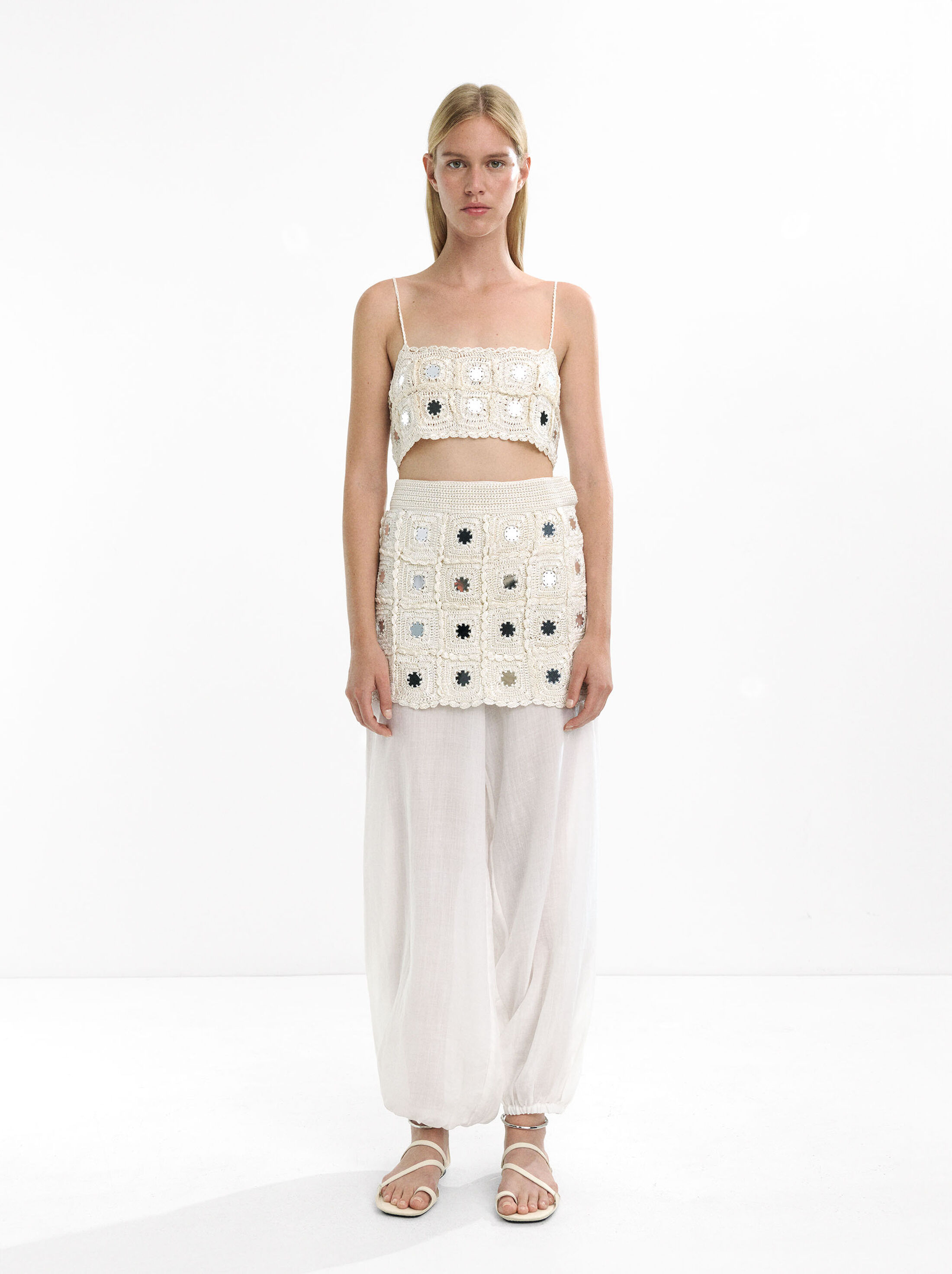 Short knitted top with mirror detail image number 1.0