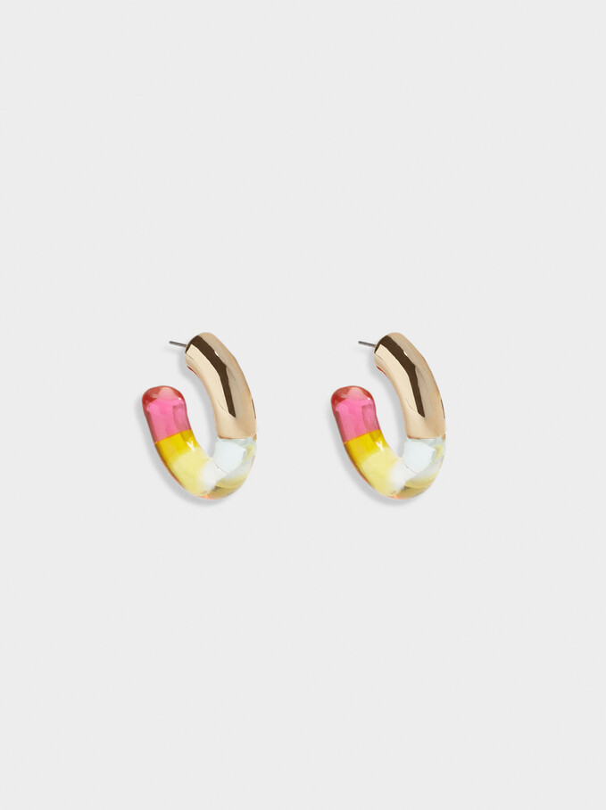 Multicoloured Short Hoop Earrings, Multicolor, hi-res