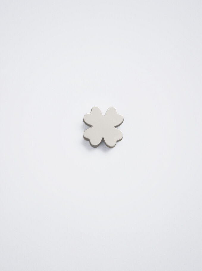 Stainless Steel Shamrock Charm, Silver, hi-res