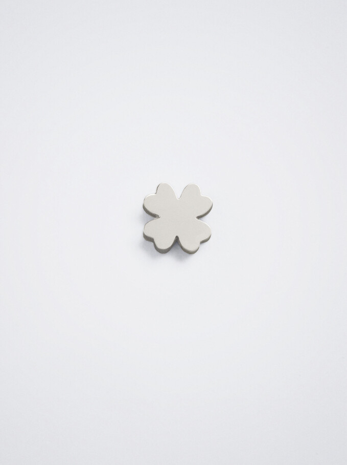 Stainless Steel Shamrock Charm, Silver, hi-res