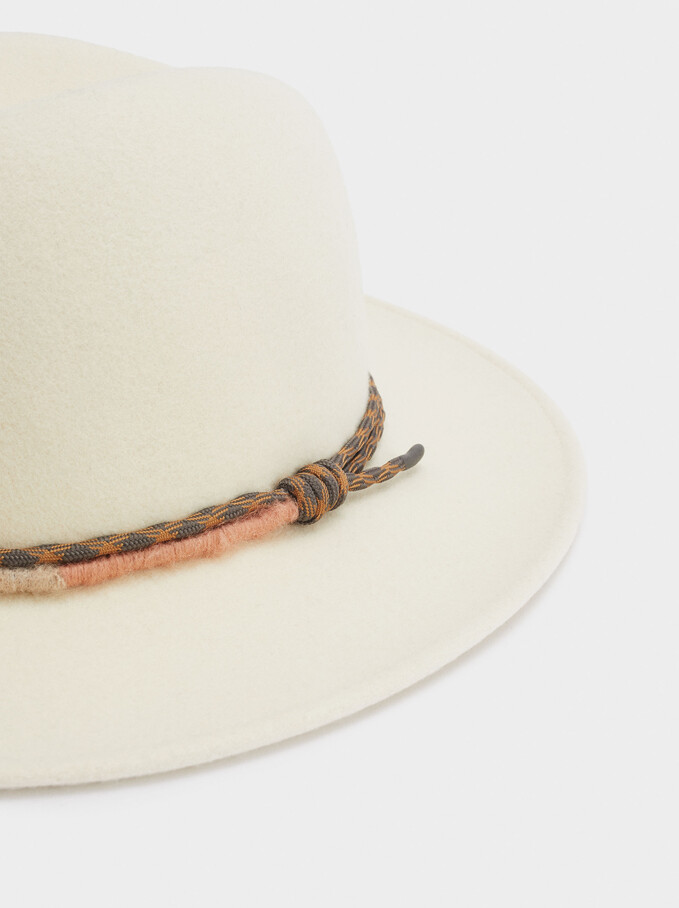 Woollen Hat With Contrast Band, Ecru, hi-res