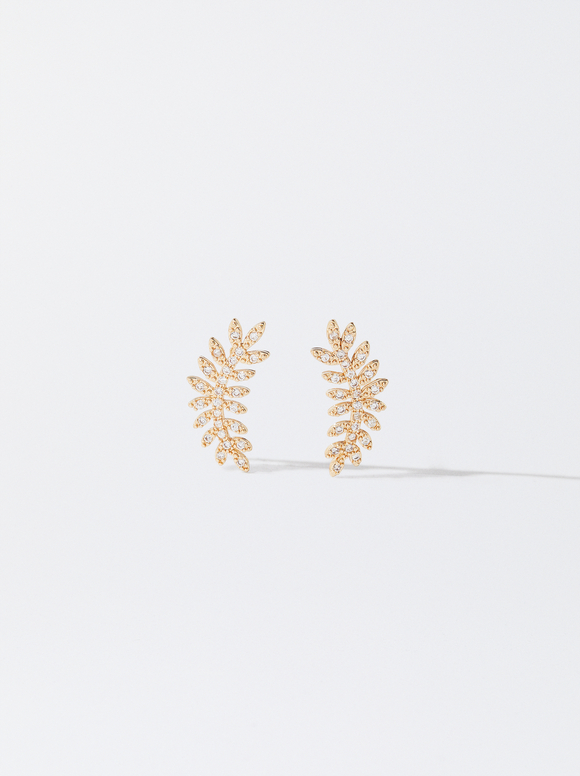 Boucles D’Oreille Dorées Avec Zircones, Doré, hi-res