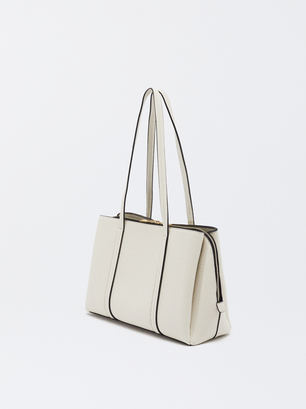 Shopper Bag With Pendant, Ecru, hi-res