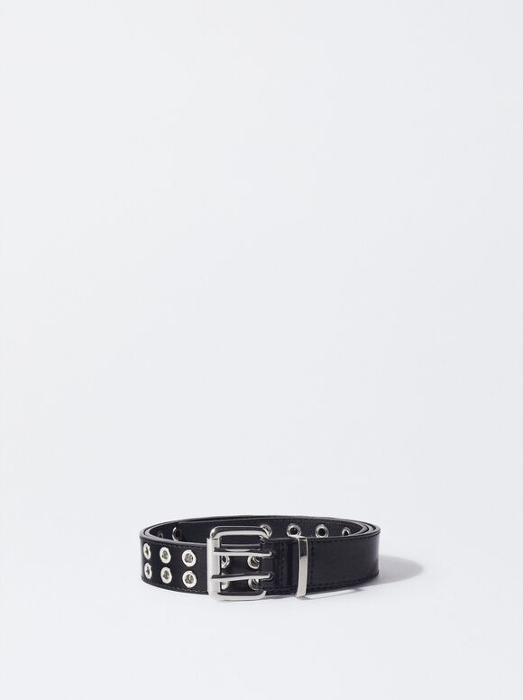 Belt With Eyelets And Square Buckle, Black, hi-res