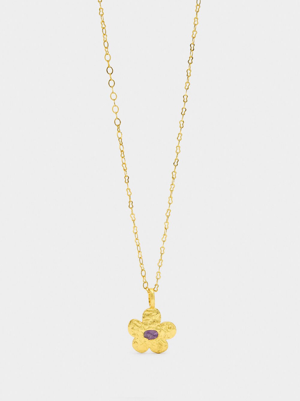 Flower pendant necklace with stone - 18k gold swim