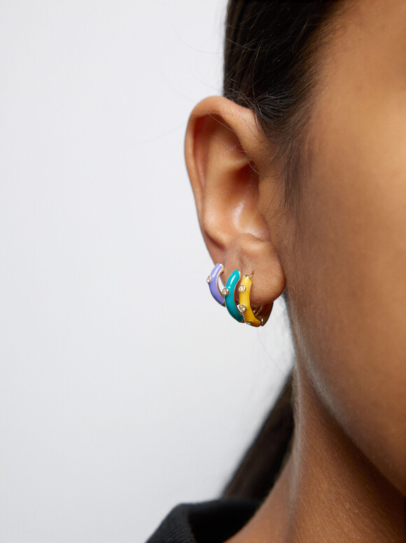 Set Of Hoop Earrings With Cubic Zirconia , Multicolor, hi-res