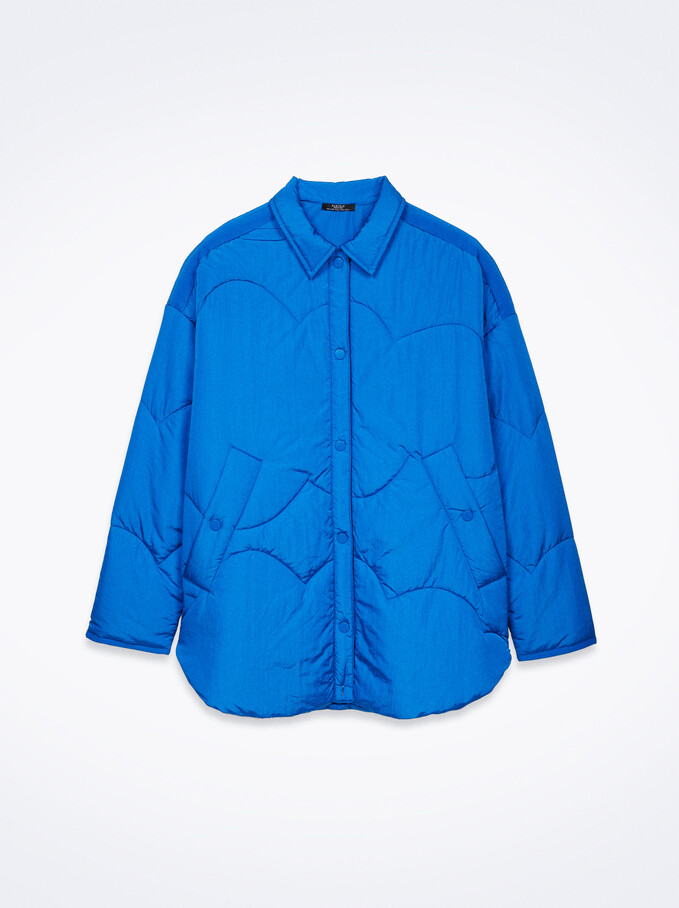 Quilted Nylon Coat, Blue, hi-res