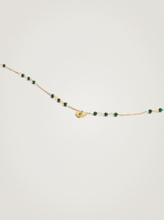 Collar Corto De Plata 925 Con Piedra Semipreciosa, Verde, hi-res