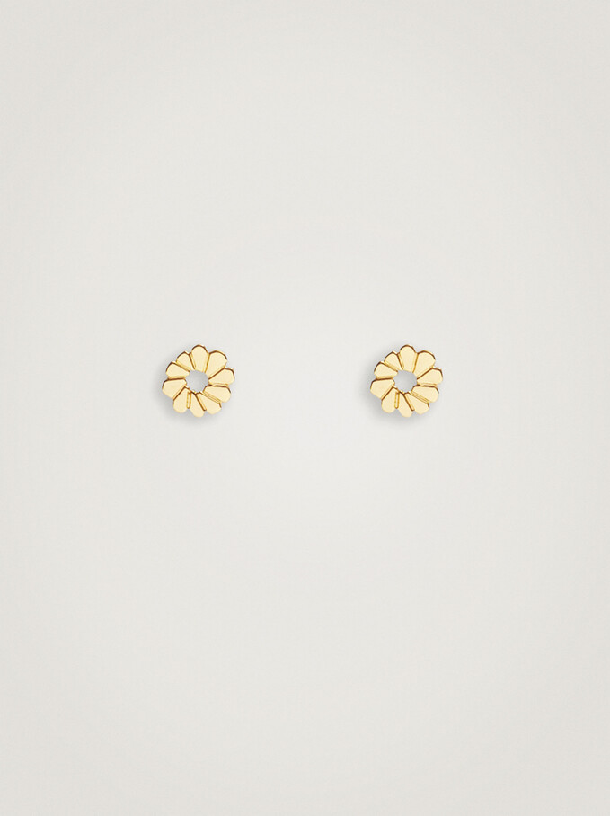 Short Flower Earrings, Golden, hi-res