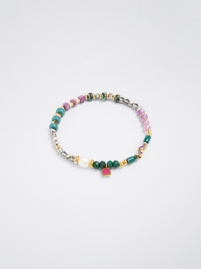 Elastic Bracelet With Semiprecious Stone, Multicolor, hi-res