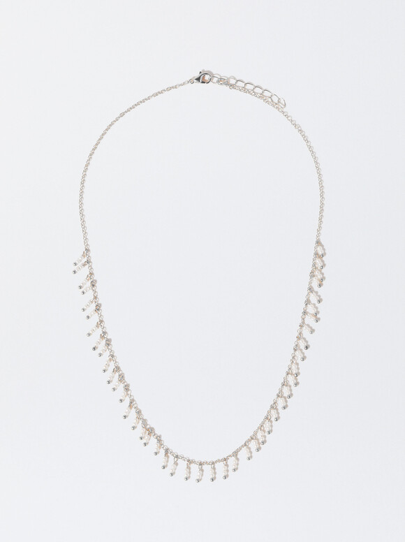 Golden Necklace With With Faux Pearls, Silver, hi-res