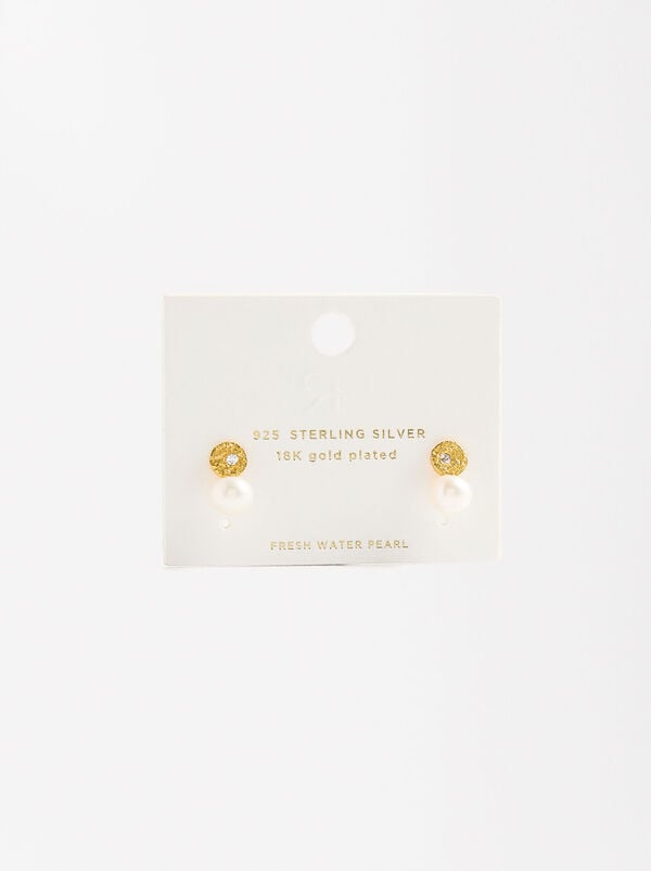 Short earrings with freshwater pearls and zircons - 925 sterling silver