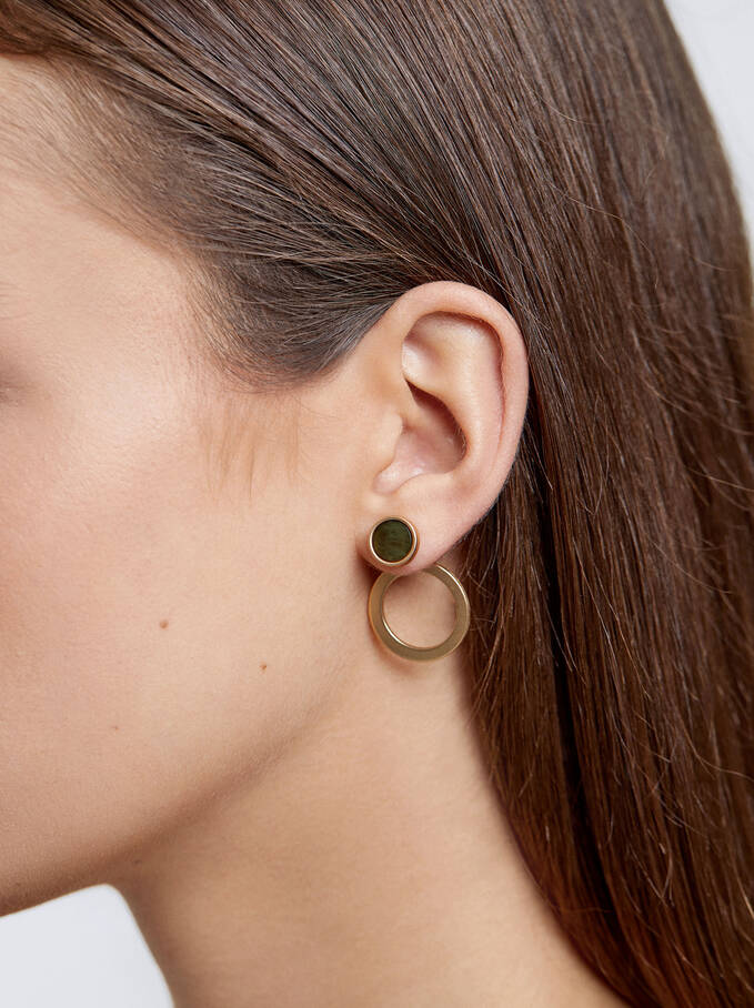 Resin Earrings, Green, hi-res