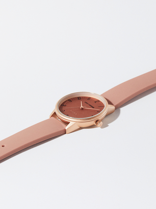 Watch With Silicone Strap, Pink, hi-res