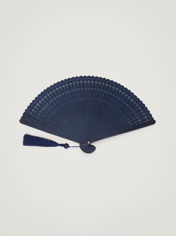 Bamboo Perforated Fan, Blue, hi-res