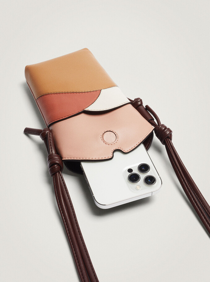 Patchwork Mobile Phone Case With Shoulder Strap, Pink, hi-res