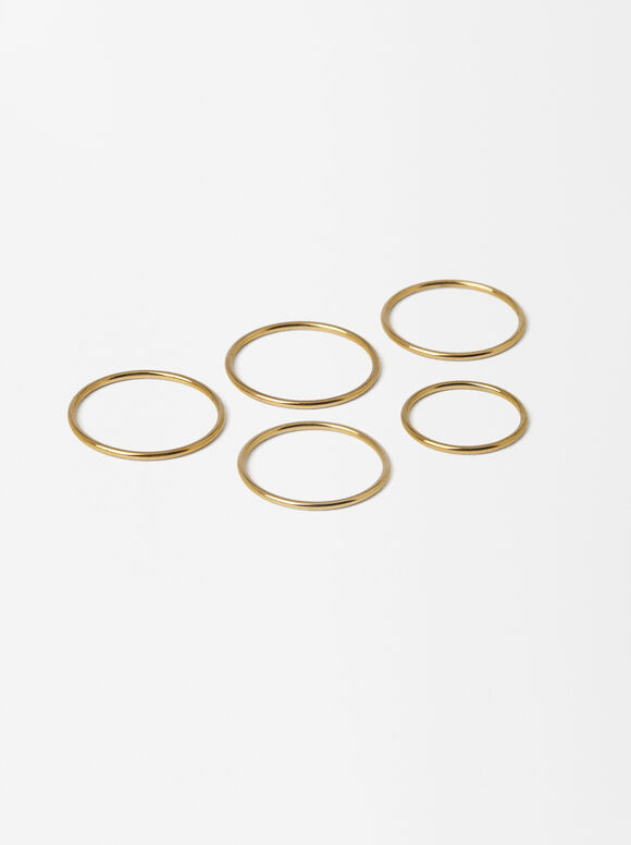Set Of Stainless Steel Rings, Golden, hi-res