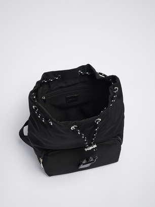 Nylon Backpack With Pendant, Black, hi-res