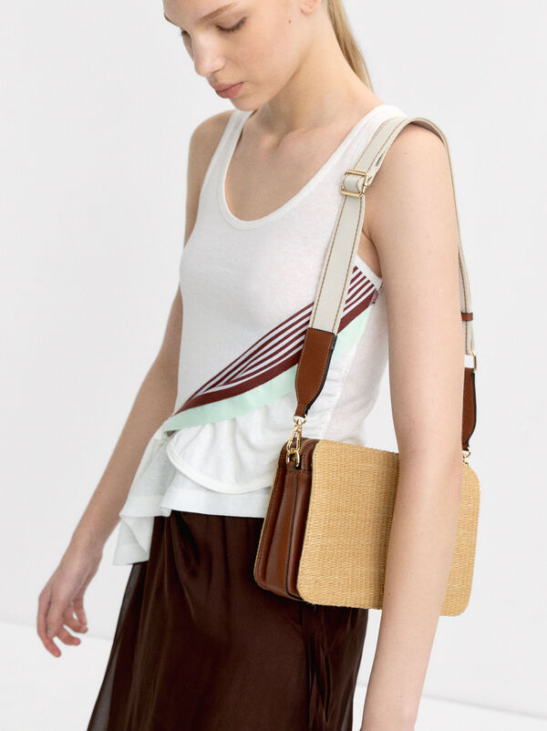 Rectangular crossbody bag straw effect
