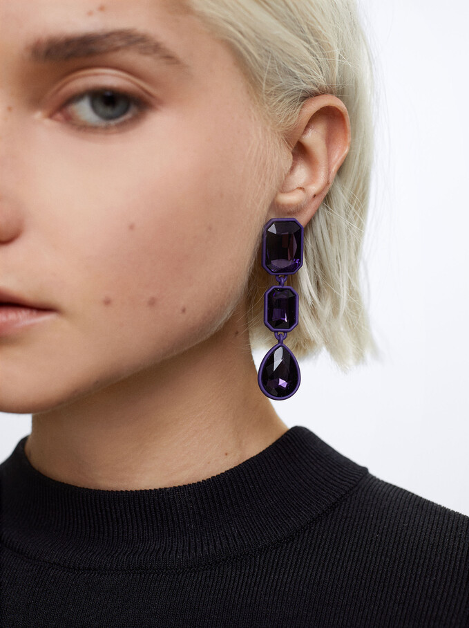 Earrings With Crystals, Purple, hi-res