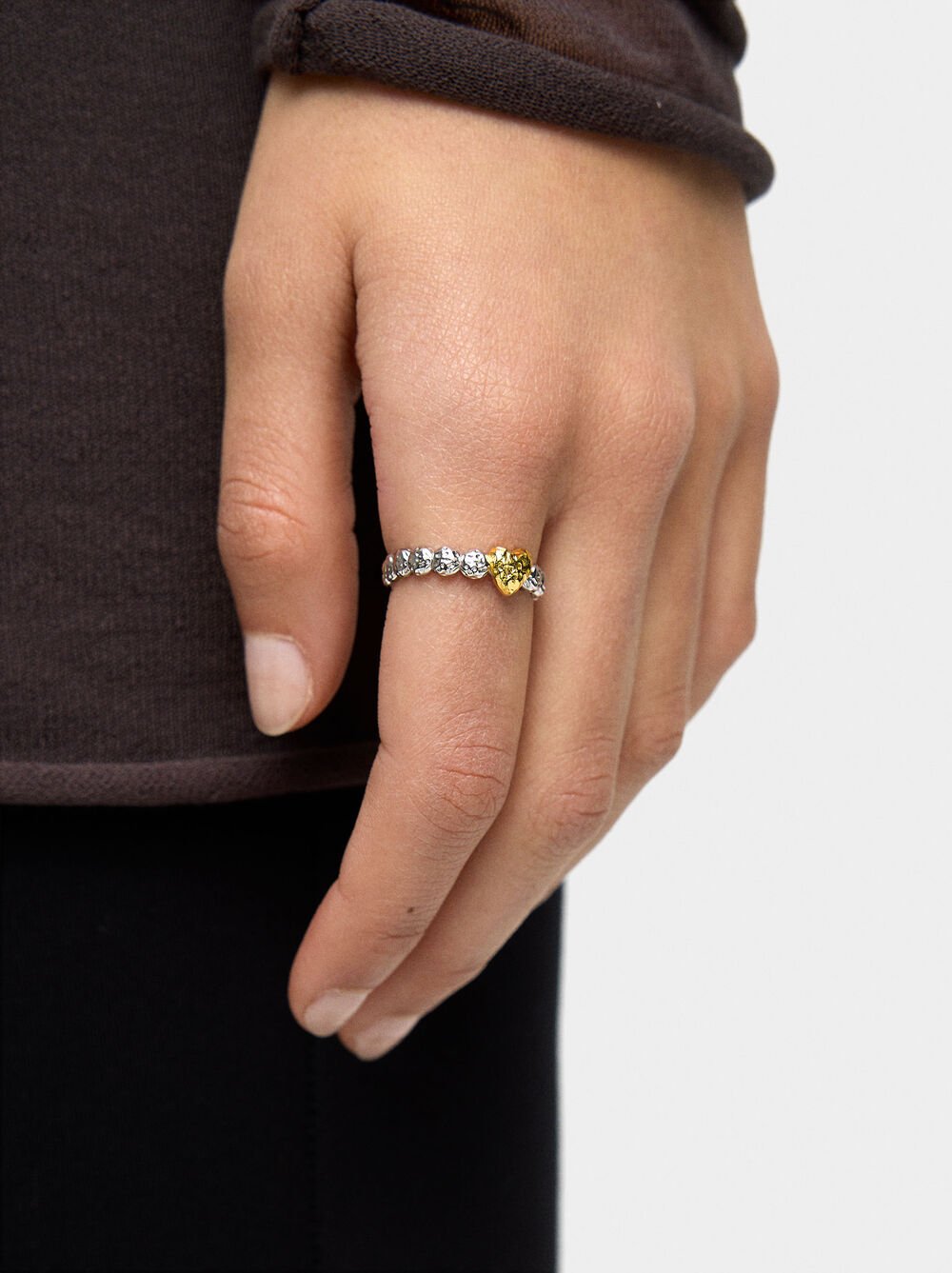 Bicolor ring with heart - 925 sterling silver