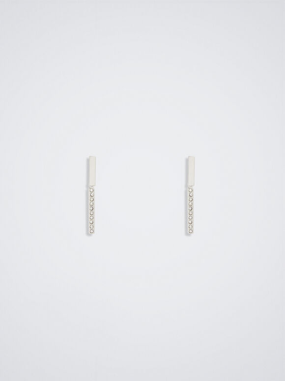 Stainless Steel Earrings With Crystals, Silver, hi-res