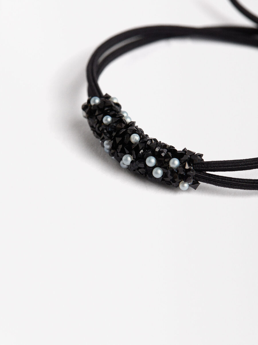 Hair elastic with pearls and beads