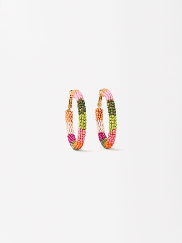 Beaded Hoop Earrings, Multicolor, hi-res