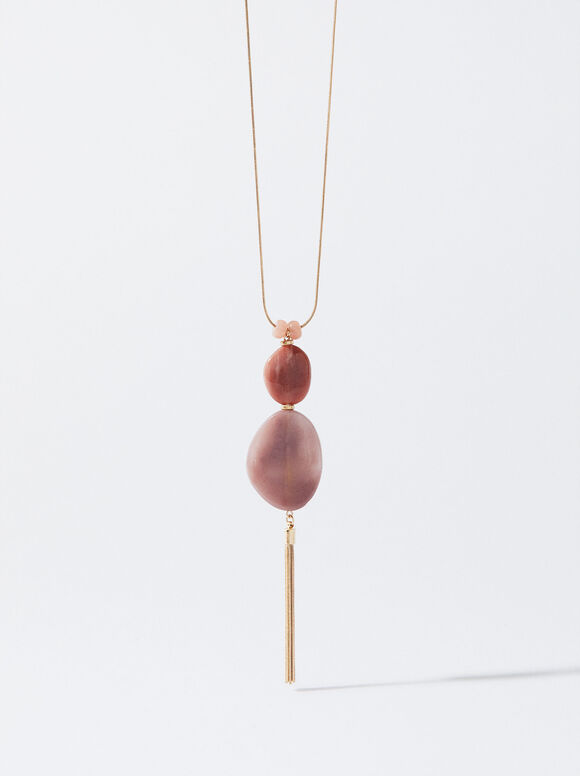 Golden Necklace With Pendant, Pink, hi-res
