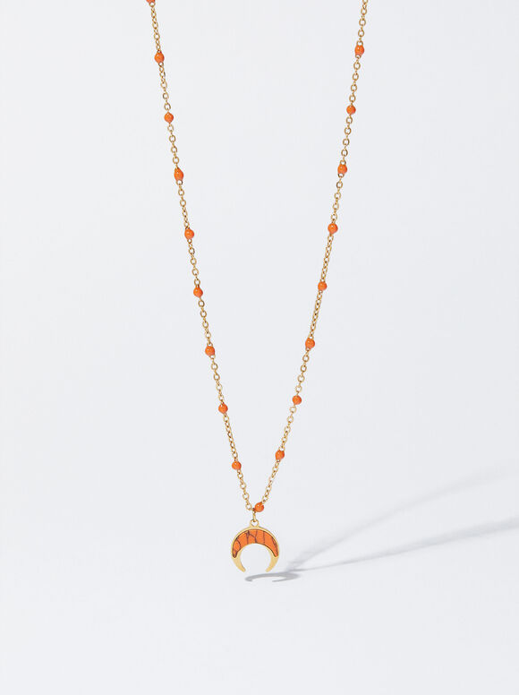 Stainless Steel Necklace With Horn, Orange, hi-res