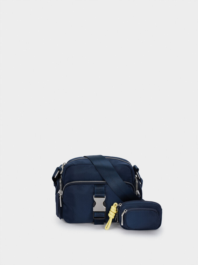 Nylon Crossbody Bag With Outer Pockets, Navy, hi-res