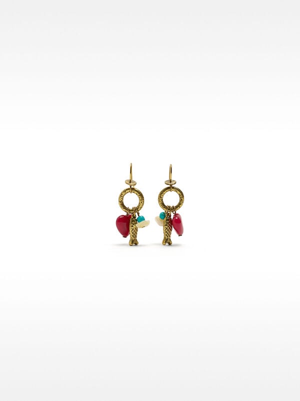 Earrings with fish and stone